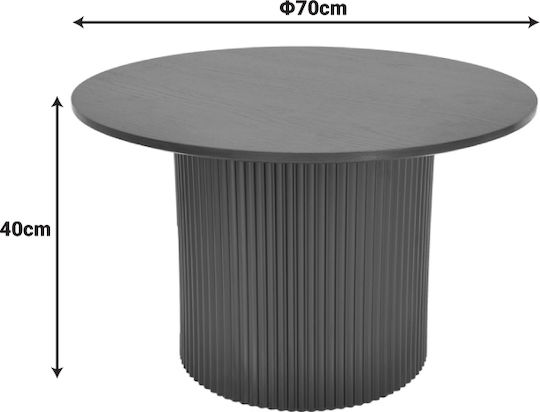 Round Side Table Dovel from Solid Wood Black L70xW70xH40cm.