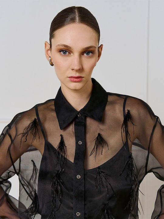 Langärmelig Damen Hemd Black