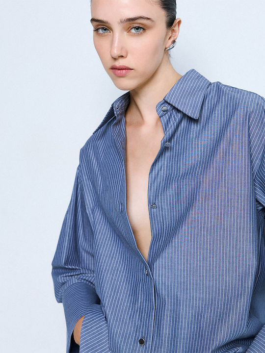 Langärmelig Damen Hemd Blue Gestreift