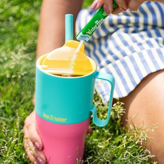 Klean Kanteen Rise Handled Tumbler Thermos Stainless Steel BPA Free 768ml Turquoise Kaleidoscope with Straw and Handle