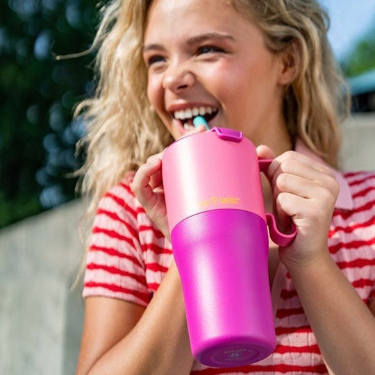 Klean Kanteen Rise Handled Tumbler Thermos Stainless Steel BPA Free 768ml Pink Lemonade Kaleidoscope with Straw and Handle
