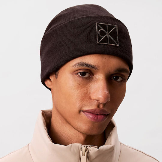 Patch Beanie Unisex Beanie with Rib Knit in Black color