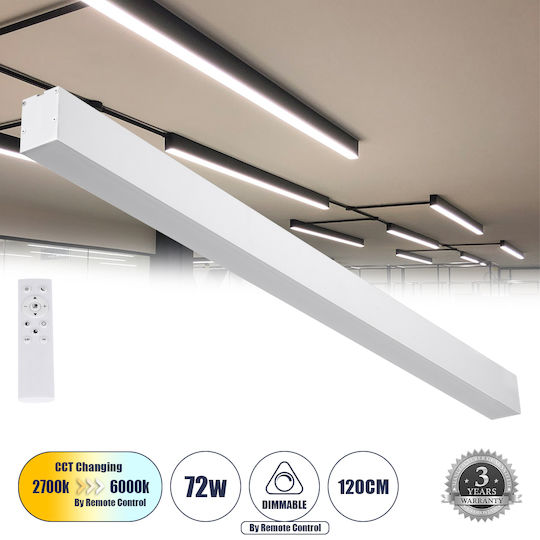 GloboStar Orion Commercial Linear LED Ceiling Light 72W Warm White IP20 Dimmable L120xY7cm