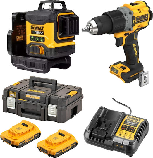 DEWALT DCK2095D2T Σετ Αλφάδι Laser & Κρουστικό Δραπανοκατσάβιδο 18V με 2 Μπαταρίες 2Ah και Θήκη