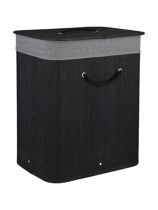 Estia Essentials Laundry Basket Bamboo Collapsible 60lt with Cap 40x30x50cm Black