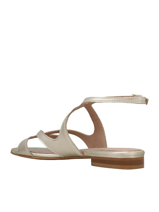 Leder Flache Sandalen für Damen in Gold Farbe