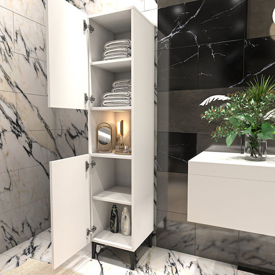 Dulap Coloană Pentru Baie Luxe 172cm Alb Complet MDF Rafturi Reglabile