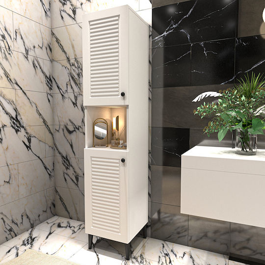 Dulap Coloană Pentru Baie Luxe 172cm Alb Complet MDF Rafturi Reglabile