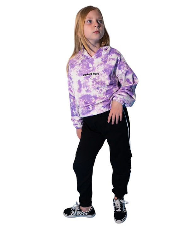 Kinder Sweatpants Set - Jogginganzug Lila Tie Dye- Black 2Stück