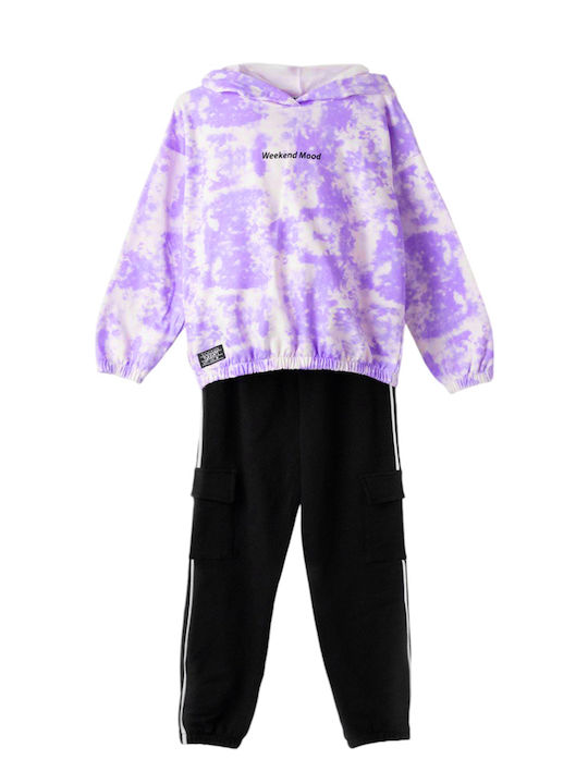Kinder Sweatpants Set - Jogginganzug Lila Tie Dye- Black 2Stück