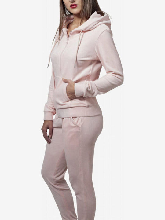 Γυναικεία Ζακέτα Φούτερ Βελουτέ Pink