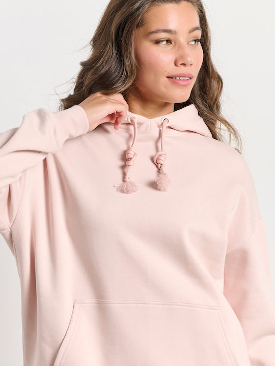 Long Women's Sweatshirt Hooded Pink