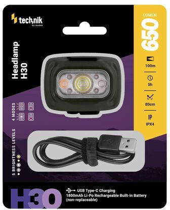 Technik Lumină de lucru și de sit, cu baterie Lanternă Frontală LED IPX4 cu Luminozitate Maximă 650lm Roșu