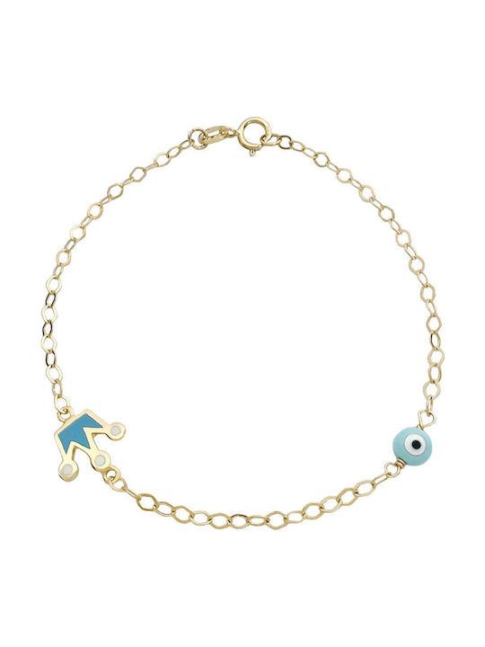 Goldjewels Παιδικό Βραχιόλι Αλυσίδα από Χρυσό 9K με Κορώνα & Ματάκι