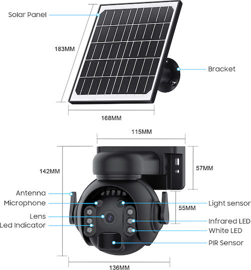 Sectec ST-515C-3M-5W-BK IP Κάμερα Παρακολούθησης Wi-Fi Full HD+ 3MP Αδιάβροχη Μπαταρίας με Αμφίδρομη Επικοινωνία και Φακό 3.6mm