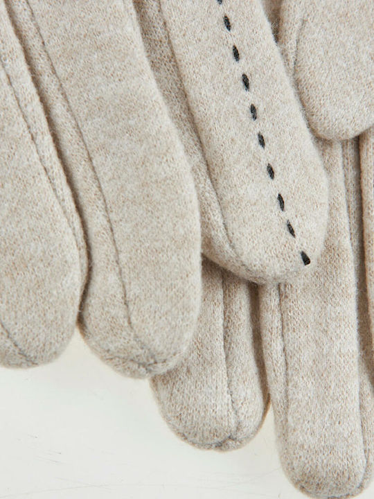 Μπεζ Γυναικεία Fleece Γάντια με Γούνα