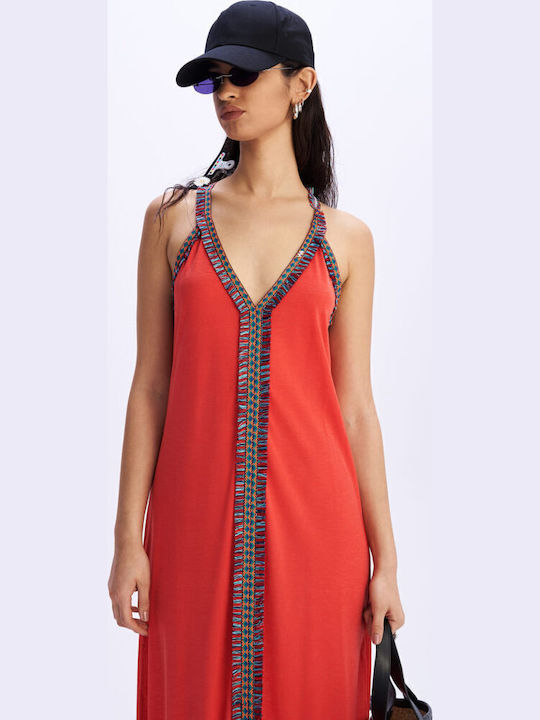 Summer Midi Dress with Tearing Luscious Red