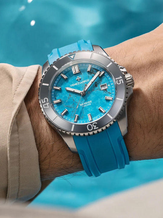 Venezianico Men's Watch Automatic with Turquoise Rubber Strap