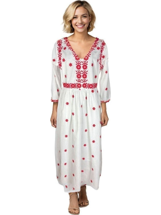 Καλοκαιρινό Maxi Φόρεμα White, Red