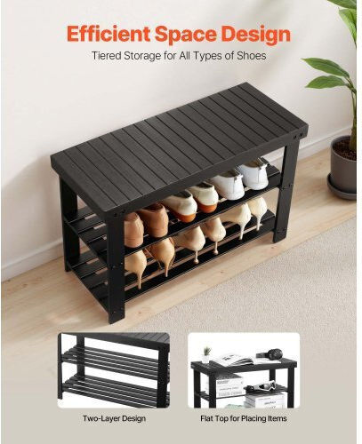 Wooden Shoe Organizer Black 27.6x11.3x17.8cm
