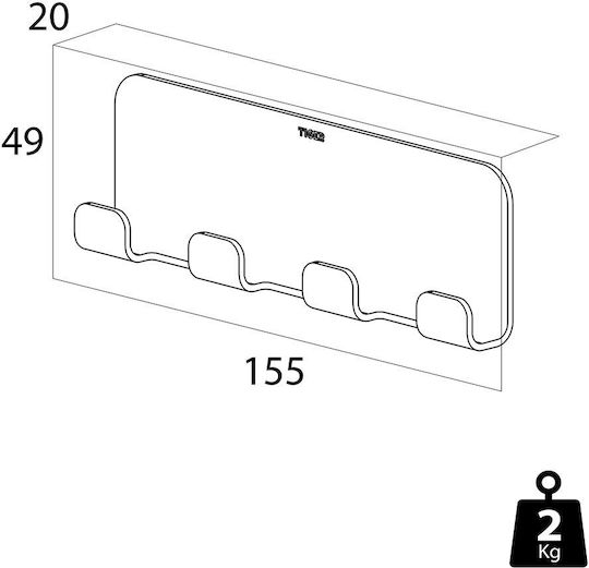 TIGER Wall-Mounted Bathroom Hook with 4 Positions Inox Silver