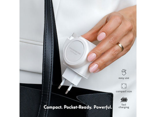 Thomson Charger with USB-A Port and Cable USB-C 22.5W Power Delivery / Quick Charge 3.0 Whites (GoCharge)