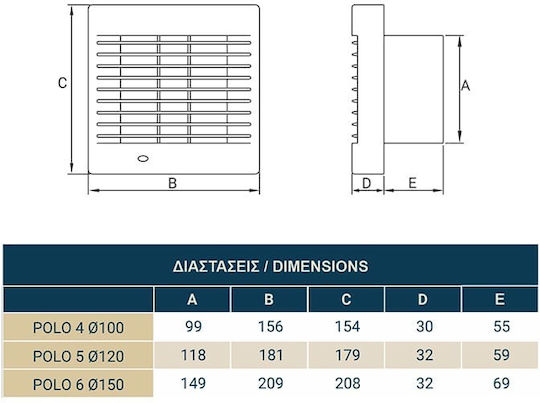 Redled Επιτοίχιος Εξαεριστήρας Μπάνιου 100mm Λευκός