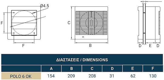 Redled Επιτοίχιος Εξαεριστήρας Μπάνιου 150mm Λευκός