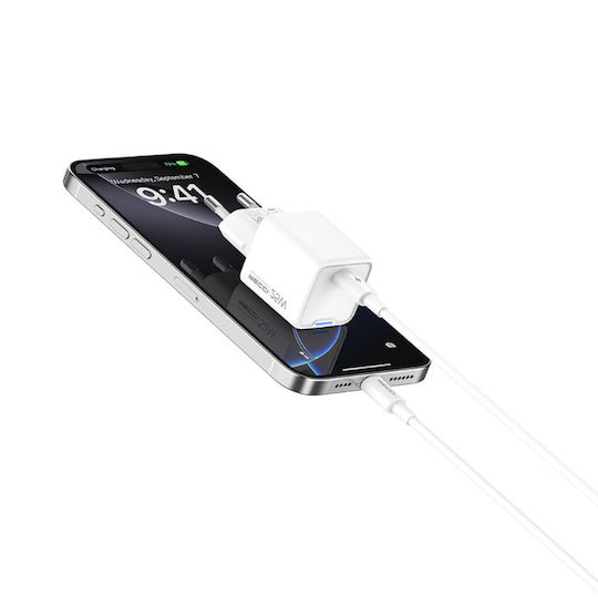 Recci Φορτιστής GaN με Θύρα USB-C και Καλώδιο USB-C - USB-C 25W Power Delivery Λευκός (RC106E)