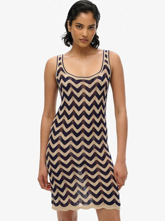 Summer Midi Knitted Dress Navy Gold