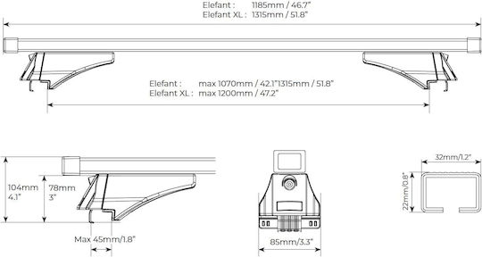 Menabo 120cm. pentru Mini Țăran 2017+ (Set cu picioare) Negre