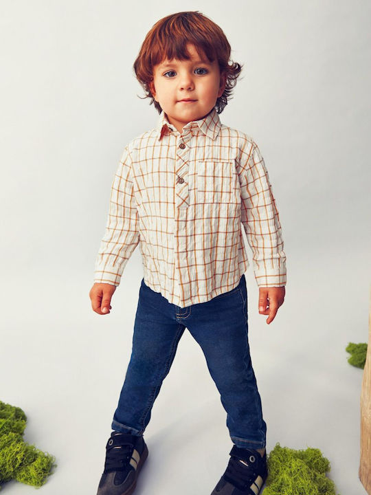 Kids Checked Shirt Long Sleeve Mustard