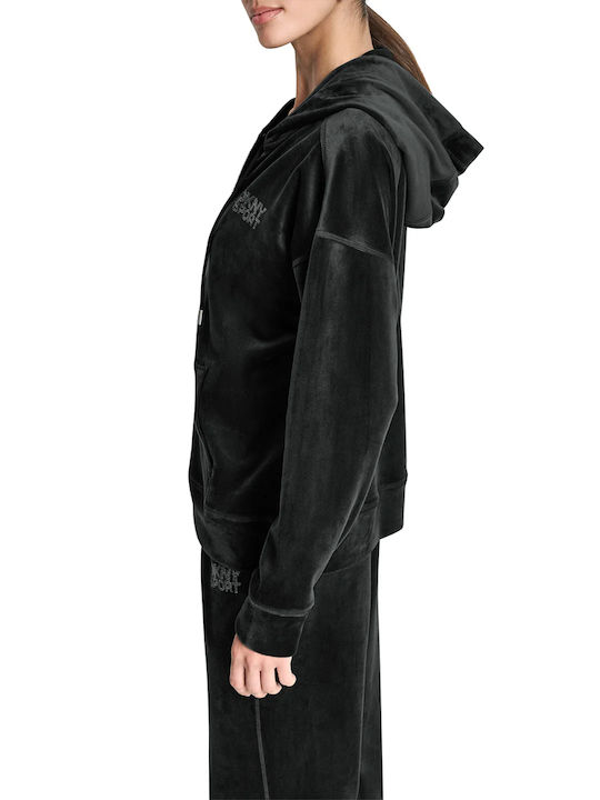 Rhinestone Damen Sweatshirtjacke Kapuzen Black