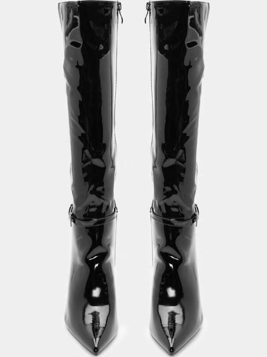 Damenstiefel aus Lackleder mit Hohem Absatz Schwarz