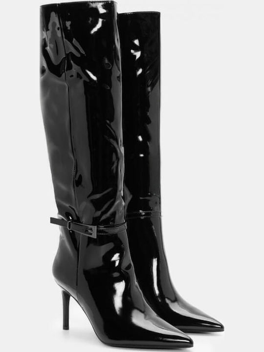 Damenstiefel aus Lackleder mit Hohem Absatz Schwarz