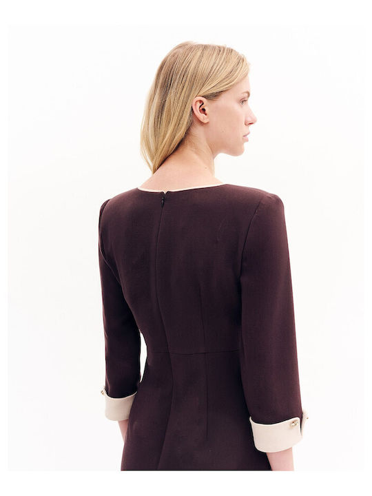 Midi Shirt Dress with 3/4 Sleeve Brown