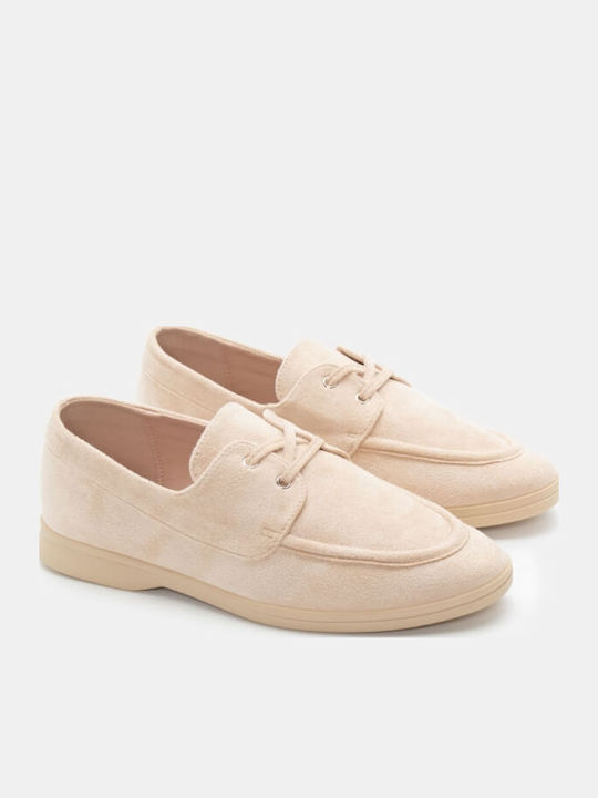 Leather Women's Moccasins in Beige Color