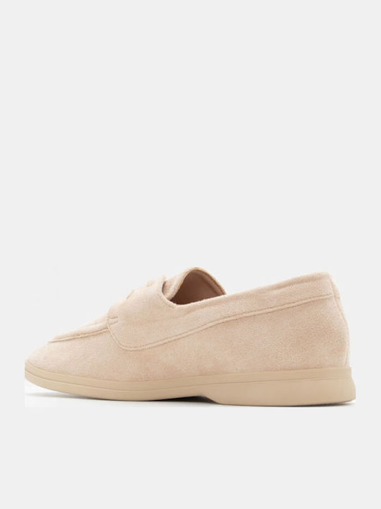 Leather Women's Moccasins in Beige Color