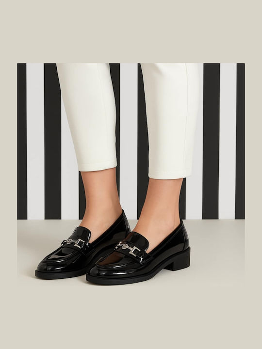 Lackleder Damen Loafers in Schwarz Farbe