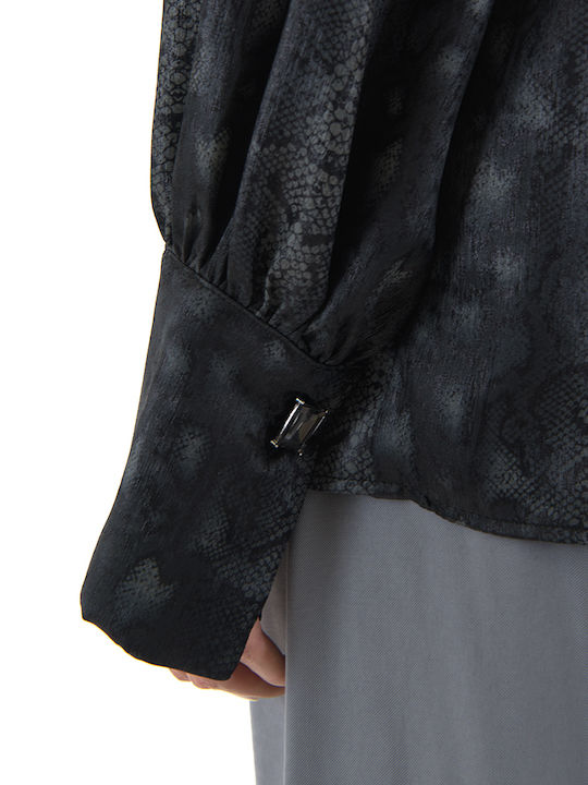 Women's Silky Long Sleeve Shirt Grey-Black