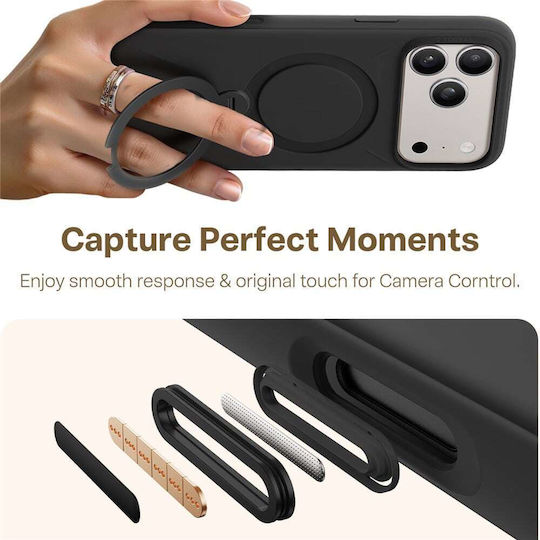 Torras Ostand Q3 Silikon Umschlag Rückseite Schwarz iPhone 18 Pro / 17 Pro