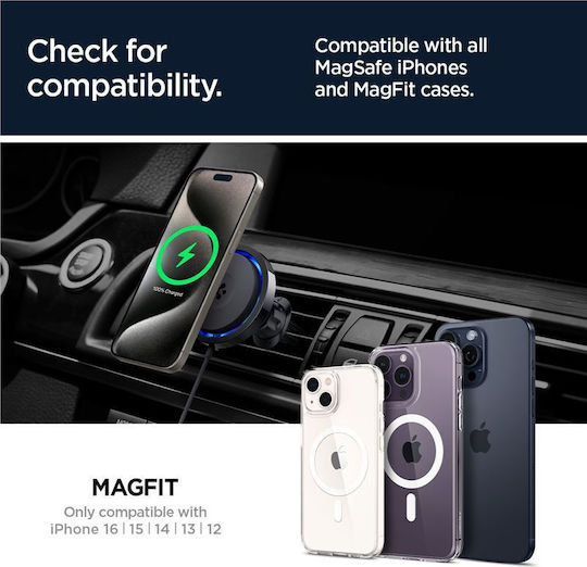 Spigen OneTap Pro 3 CryoMax Поставка за Мобилен Телефон за Кола с магнит и Безжично Зареждане MagSafe Черна