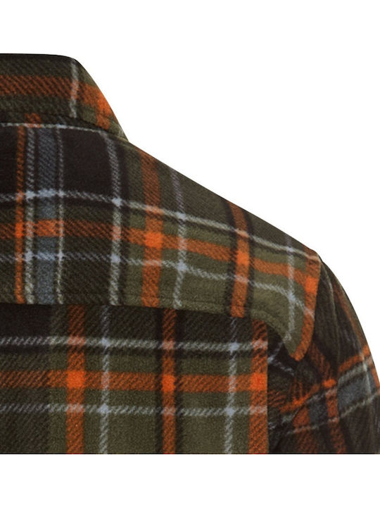 Μακρυμάνικo Overshirt σε Κανονική Γραμμή Καρό Πορτοκαλί/καφέ