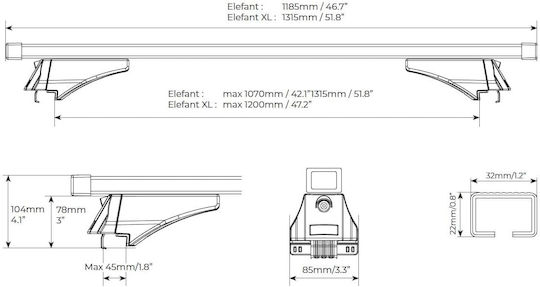 Menabo 120cm. pentru Kia Niro 2016+ (Set cu picioare) Negre