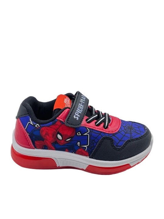 Spiderman Kids Anatomic Sneakers with Hoop & Loop Closure and Blue Lights