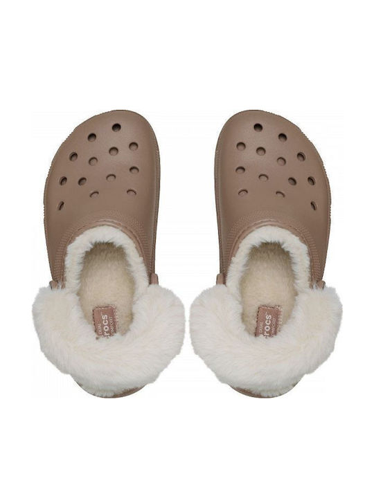Crocs Crocs Damen Holzschuhe mit Pelz Beigefarbe