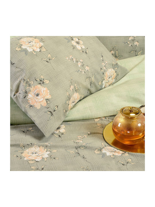Melinen Gianna Σετ Σεντόνια Διπλά με Λάστιχο 150x200+32εκ. Grey/aqua (4τμχ)