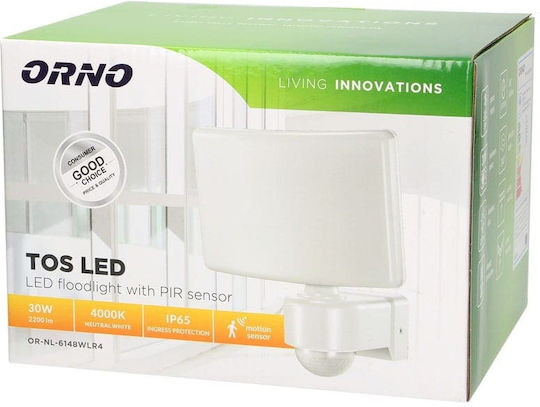 Redled Proiector LED Etanș 30W Alb Natural 4000K Cu Senzor De Mișcare IP65