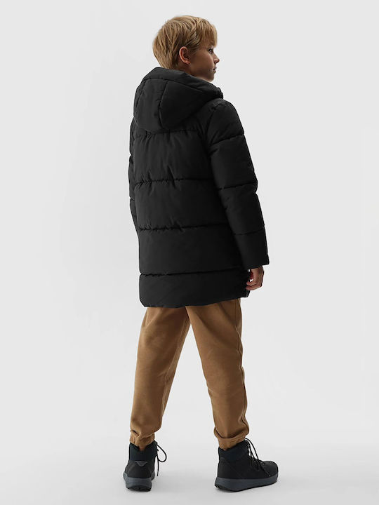 Down Kids Casual Coat Long Hooded Black