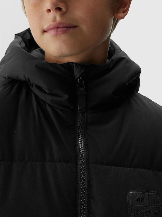 Down Kids Casual Coat Long Hooded Black